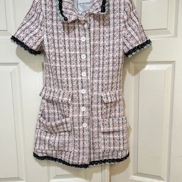 women Sz medium Enchanted Tweed mini Shirtdress quite luxury‎ old money pockets - Picture 5 of 16